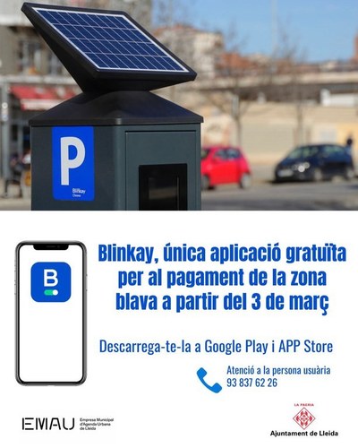 Imatge de la notícia Blinkay, única aplicació gratuïta per al pagament de la zona blava a partir del 3 de març