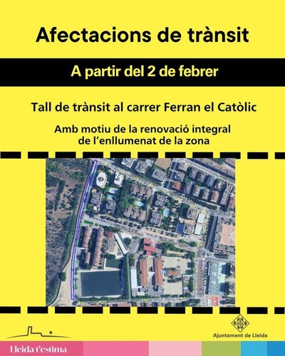 Imatge de la notícia L’Ajuntament de Lleida renova l’enllumenat del carrer Ferran el Catòlic amb la substitució integral dels fanals