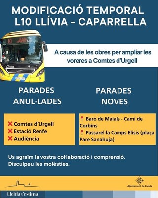 La Paeria reforça i adapta temporalment la línia L10 per garantir el servei a la Caparrella durant les obres a Comtes d’Urgell