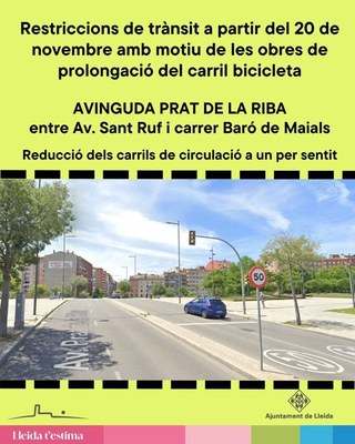 Restriccions de trànsit amb motiu de les obres de prolongació del carril bici a l’avinguda de Prat de la Riba