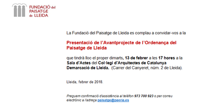 Imatge del event Presentació de l’Avantprojecte de l’Ordenança del Paisatge de Lleida