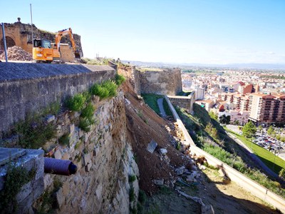 Comencen els treballs per sanejar i assegurar la part de la muralla de la Seu Vella afectada per l’esllavissada 