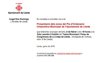 Imatge del event Presentació dels eixos del Pla d’Ordenació Urbanística Municipal de l’Ajuntament de Lleida