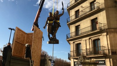 Comença la restauració integral de l’escultura d’Indíbil i Mandoni 