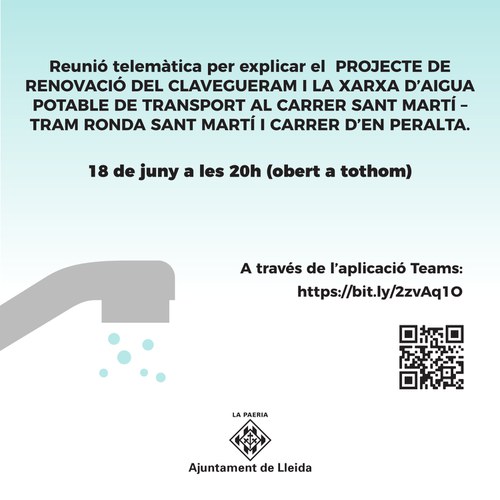 Imatge de la notícia La Paeria explica als veïns i veïnes el projecte del clavegueram i la xarxa d’aigua potable al carrer Sant Martí – Tram Ronda Sant Martí i carrer d’en Peralta 