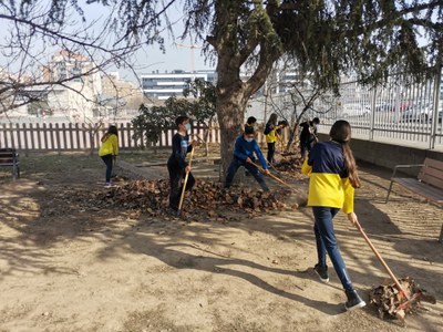 L’alumnat de l’Escola Frederic Godàs realitza el manteniment del pati de l’escola