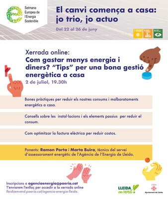 Imatge del event Xerrrada online:“Com gastar menys energia i diners? “Tips” per una bona gestió energètica a casa”.