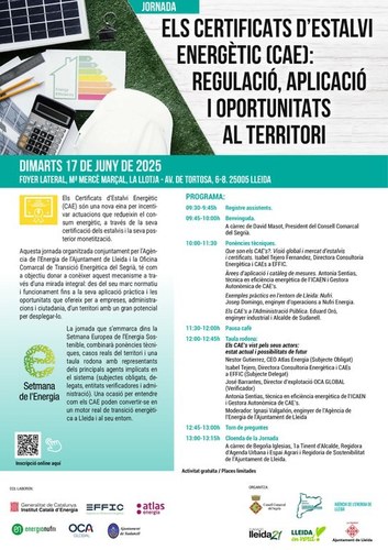 Imatge de la notícia Lleida acollirà una jornada per donar a conèixer els Certificats d’Estalvi Energètic (CAE)