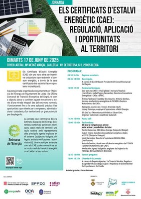 Lleida acollirà una jornada per donar a conèixer els Certificats d’Estalvi Energètic (CAE)